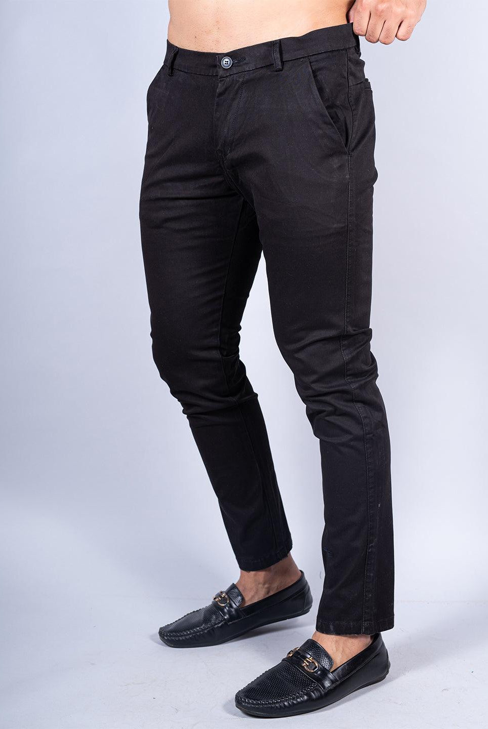 Black Color Ankle Length Fusion Cotton Pant - Tistabene