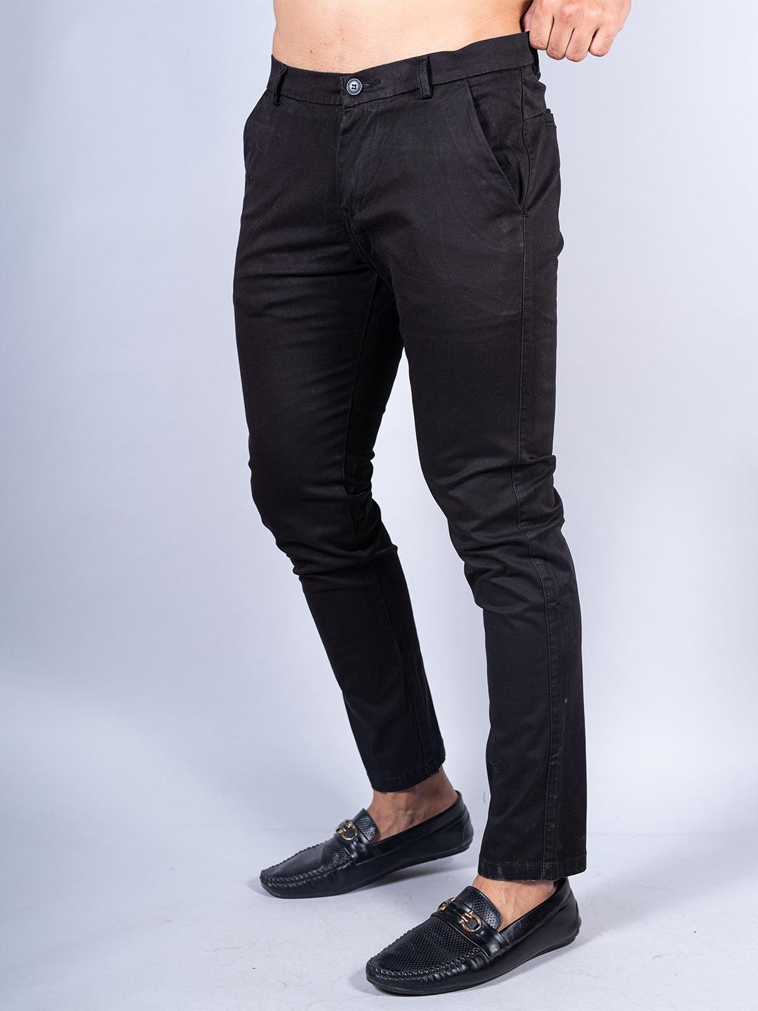 Black Color Ankle Length Fusion Cotton Pant