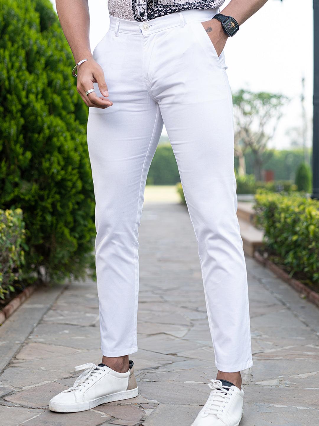 White Fusion Fit Cotton Mens Trouser - Tistabene