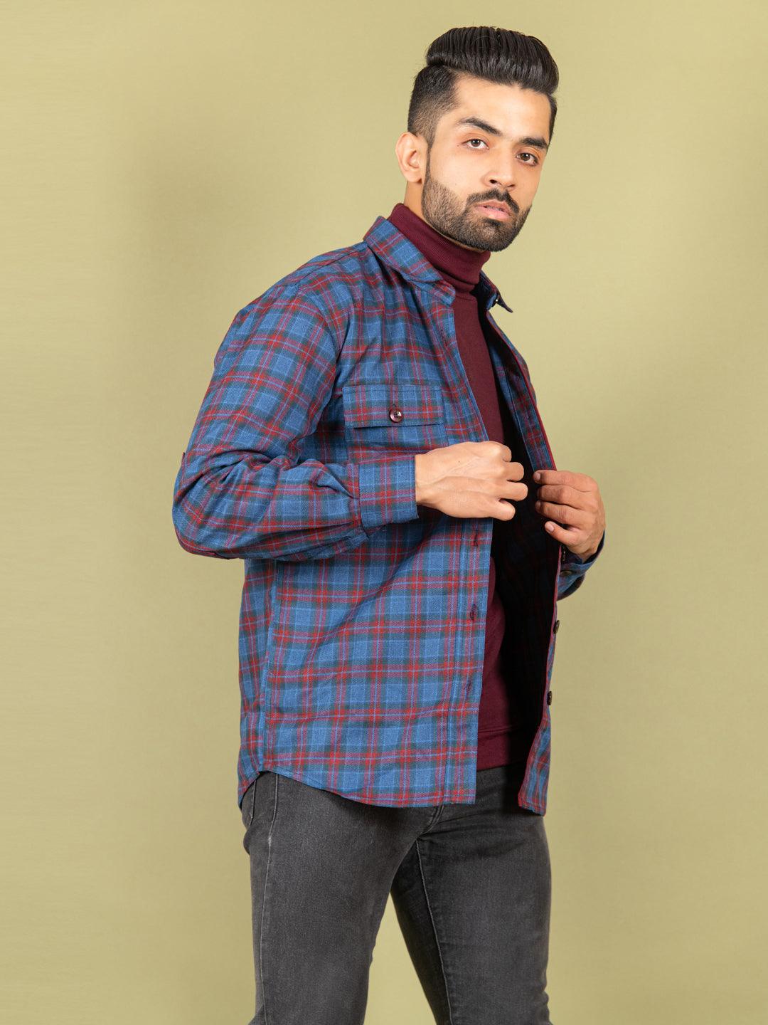 Blue and Red Flannel Checks Shacket - Tistabene