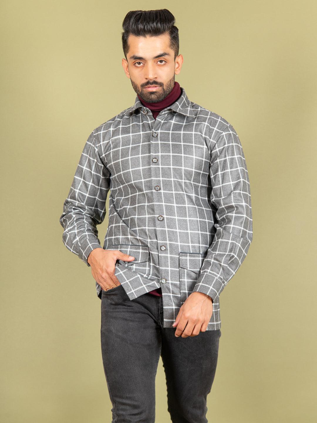 Grey and White Checks Flannel Shacket - Tistabene