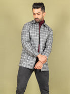 Grey and White Checks Flannel Shacket - Tistabene