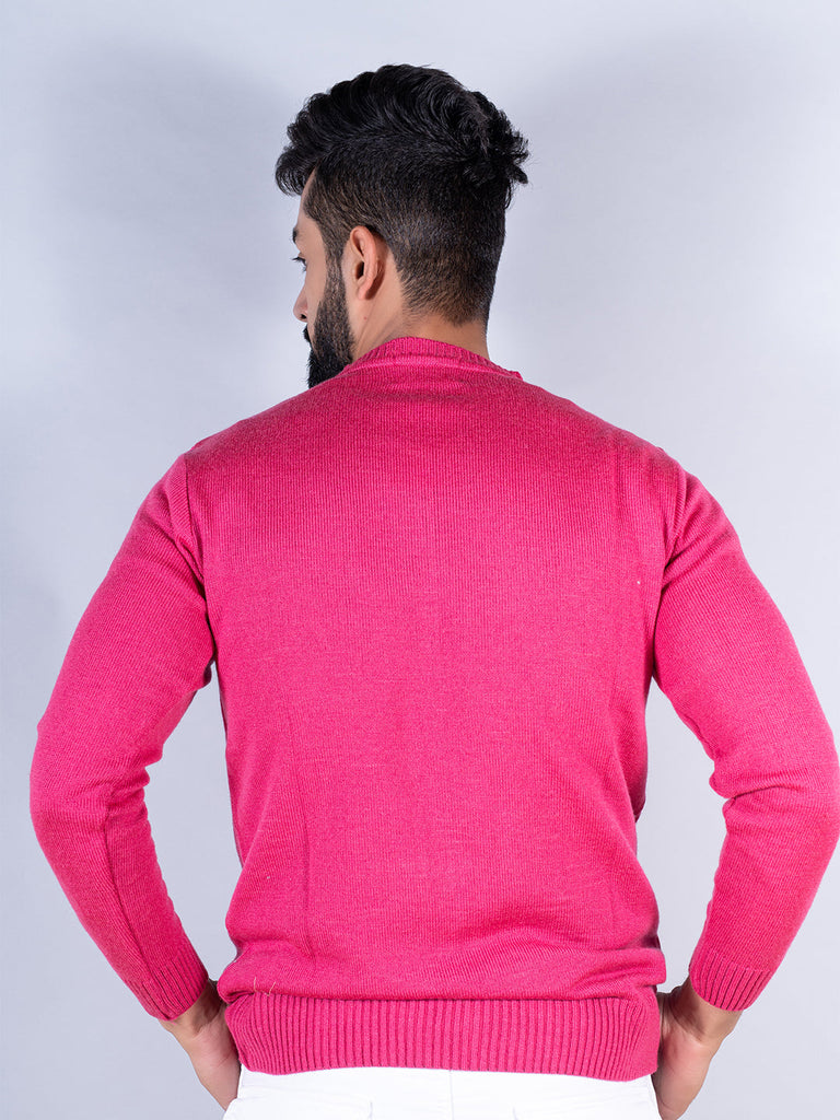 Dark Pink Color Crew Neck Sweater - Tistabene