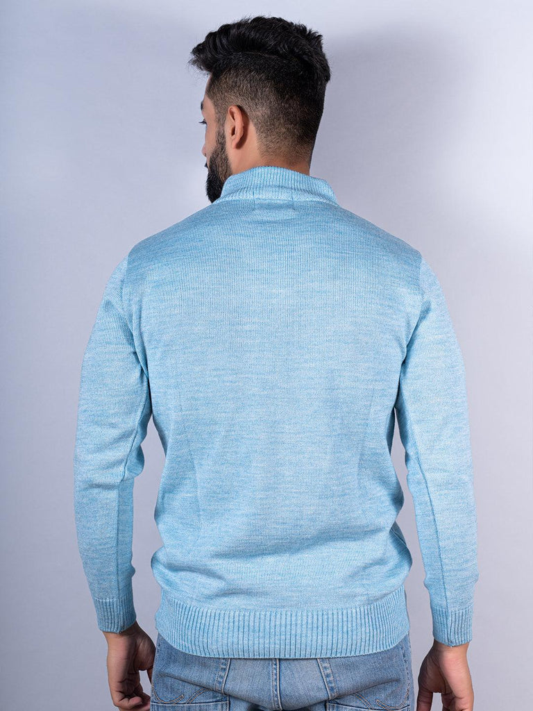 Powder Blue Color Classic Zipper Men's Sweater - Tistabene