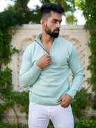 Green Color Classic Zipper Men's Sweater 