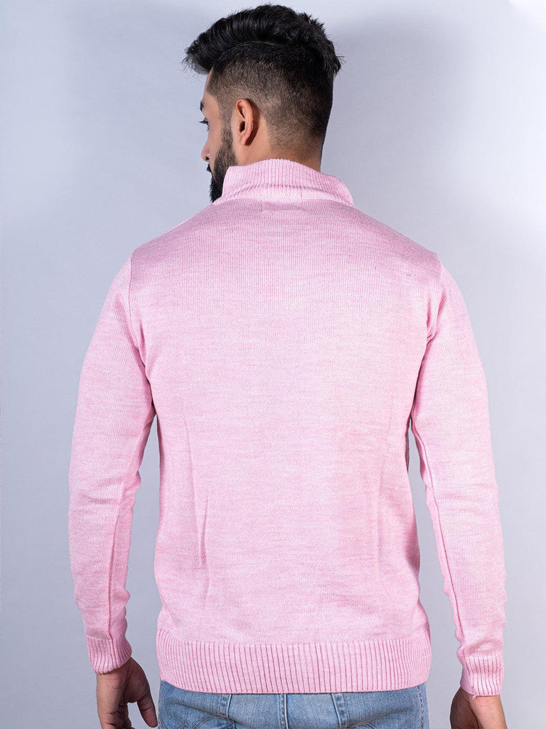 Light Pink Color Classic Zipper Men's Sweater - Tistabene