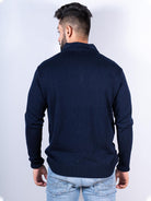 Navy Blue Color Classic Zipper Men's Sweater - Tistabene