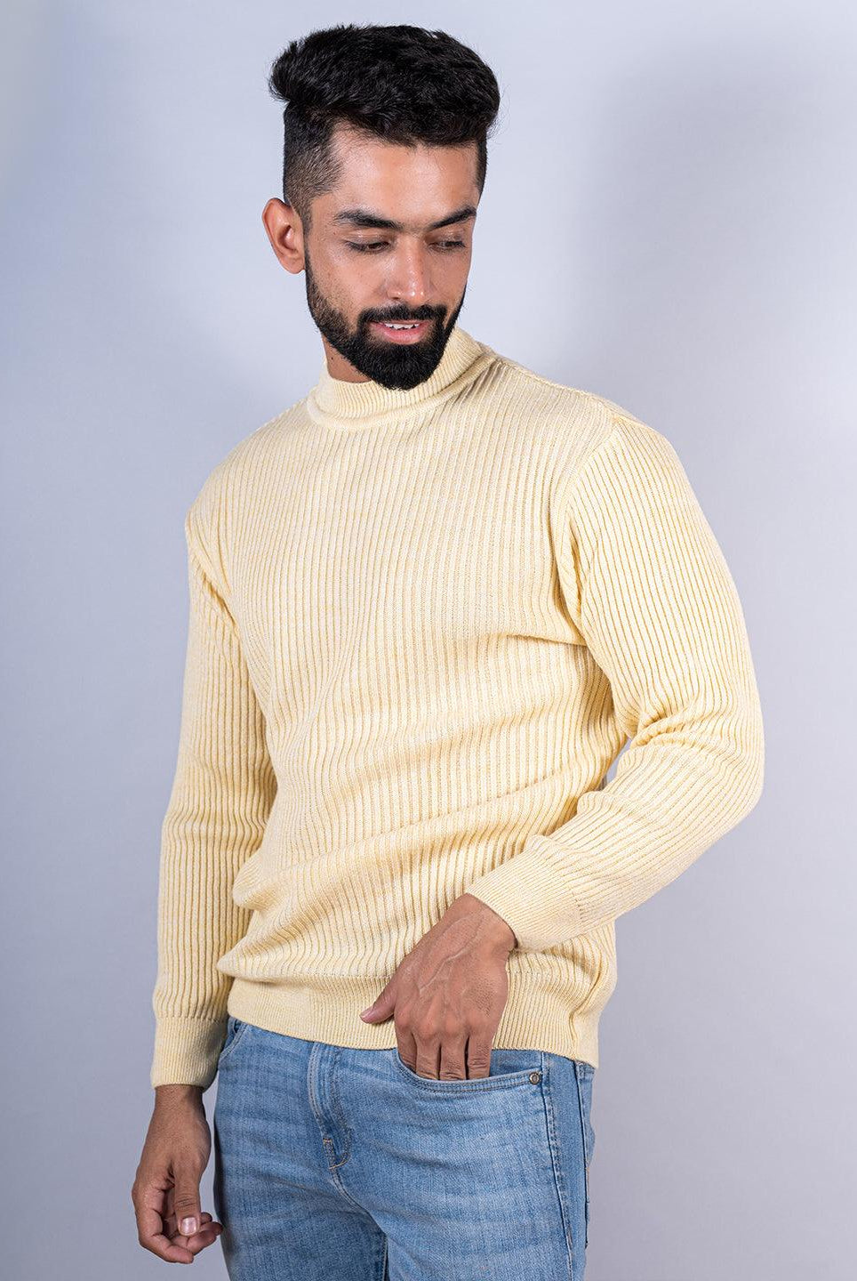 Yellow Color Turtle Neck Men's Sweater - Tistabene