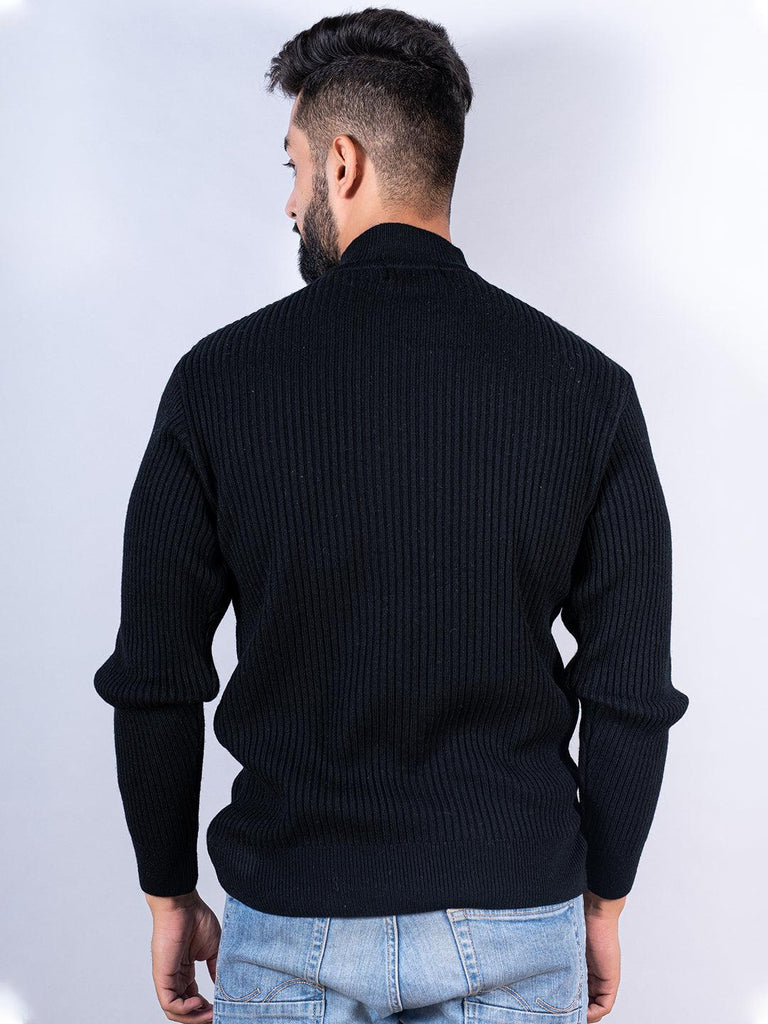 Black Color Turtle Neck Men's Sweater - Tistabene