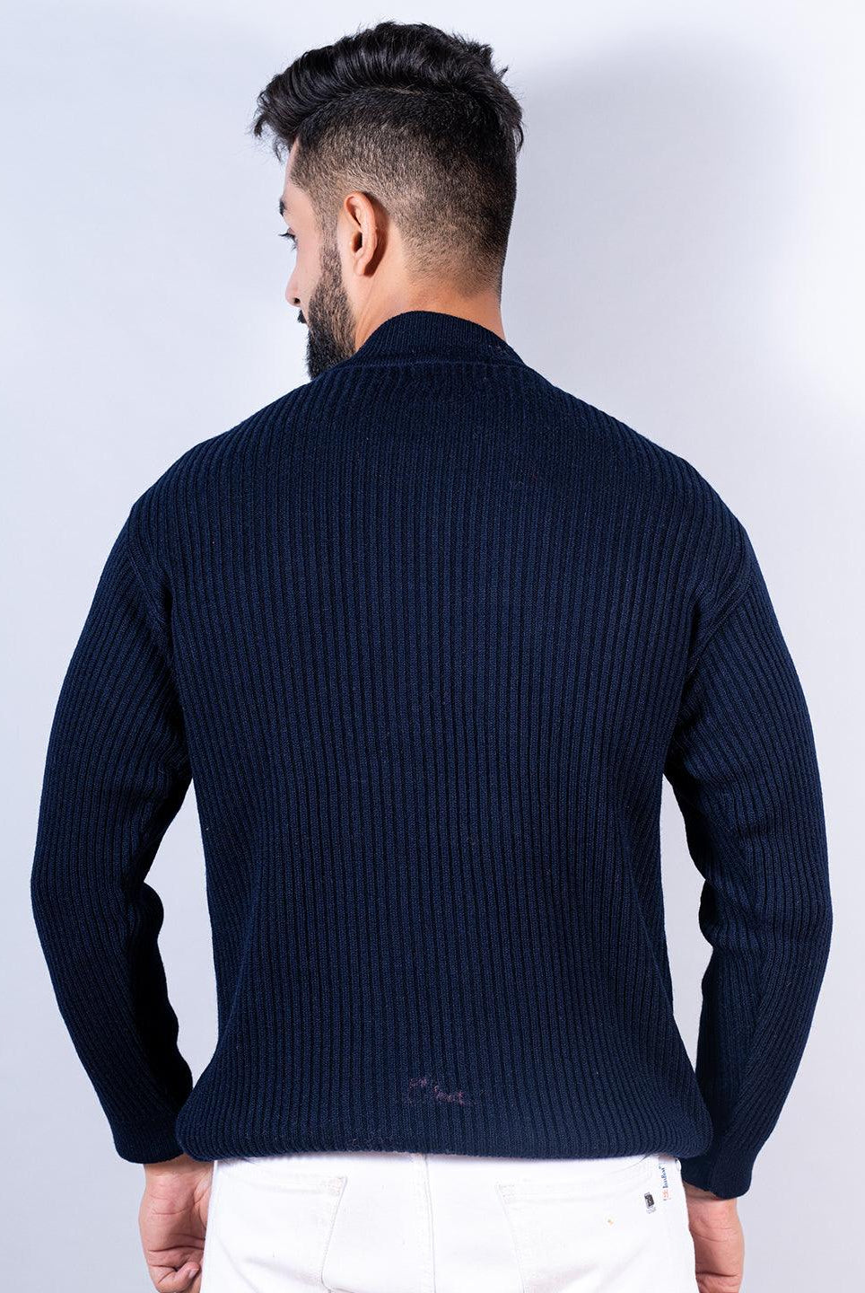 Navy Blue Color Turtle Neck Men's Sweater - Tistabene