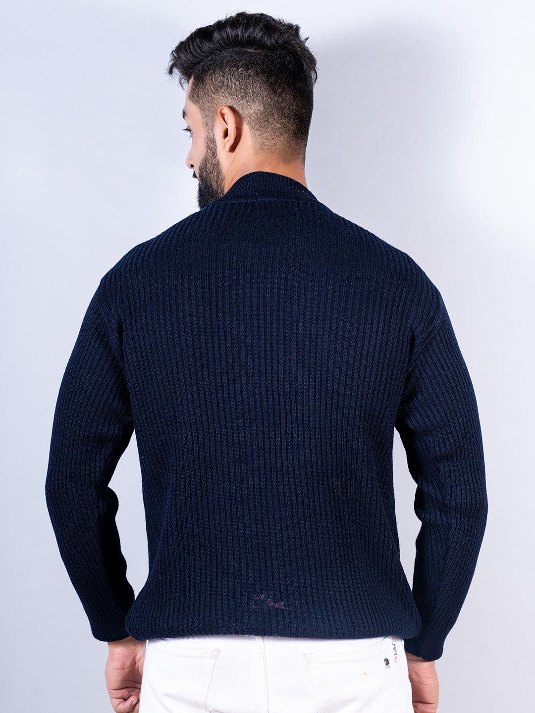 Navy Blue Color Turtle Neck Men's Sweater - Tistabene