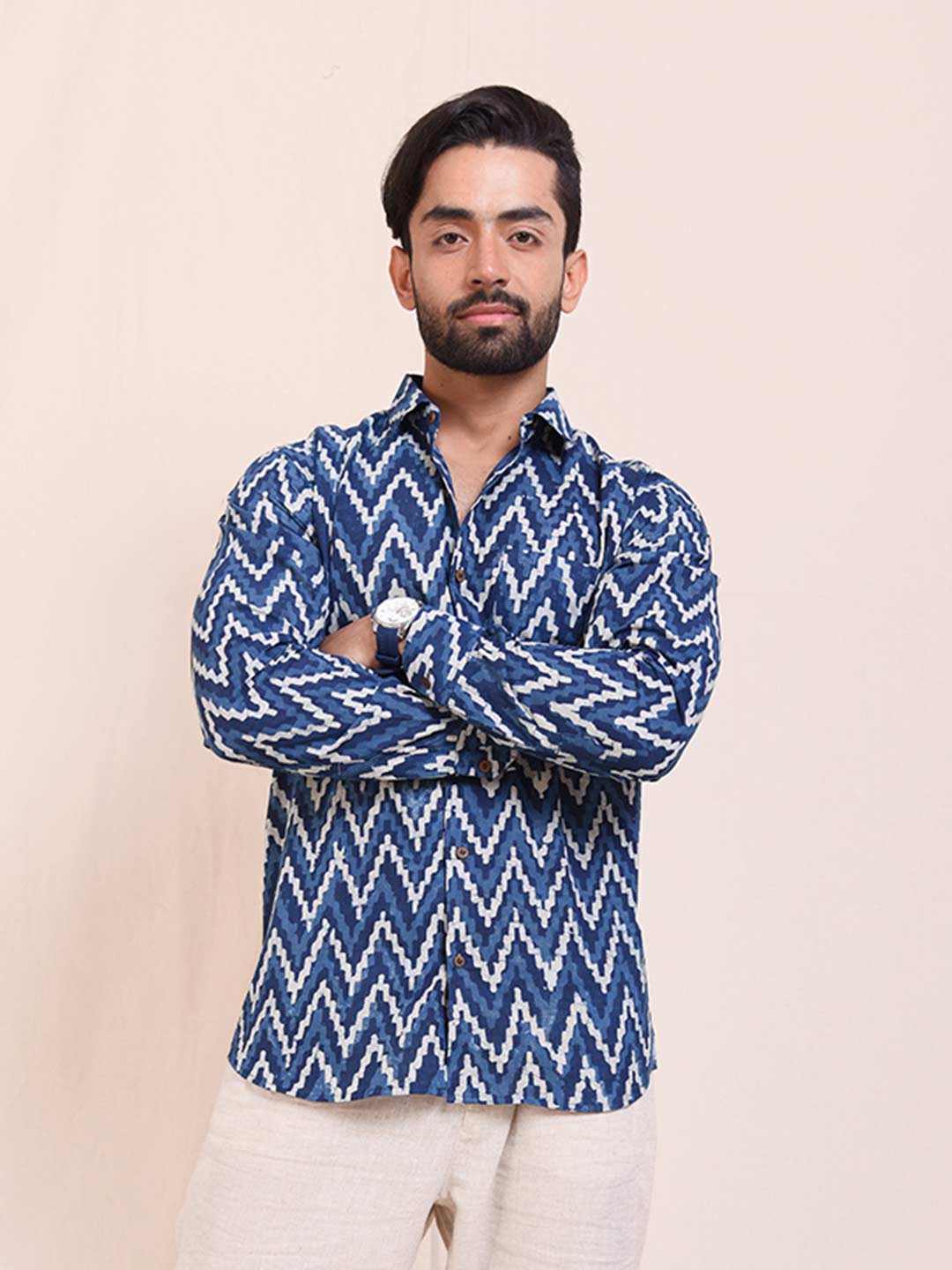 Moroccan Escape Indigo Block Print Slim Fit Shirt
