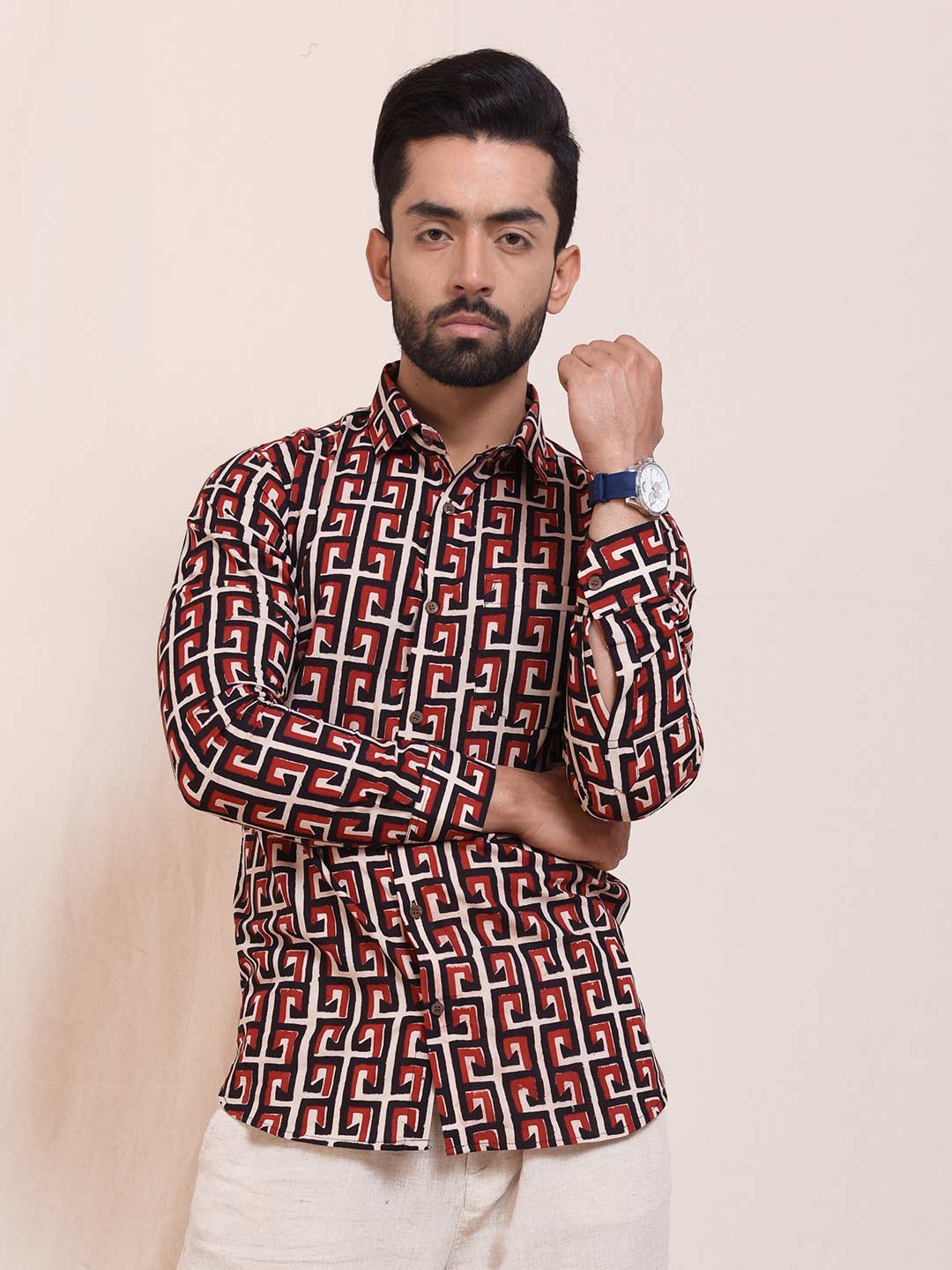 The Geometric Maze Block Print Slim Fit Shirt