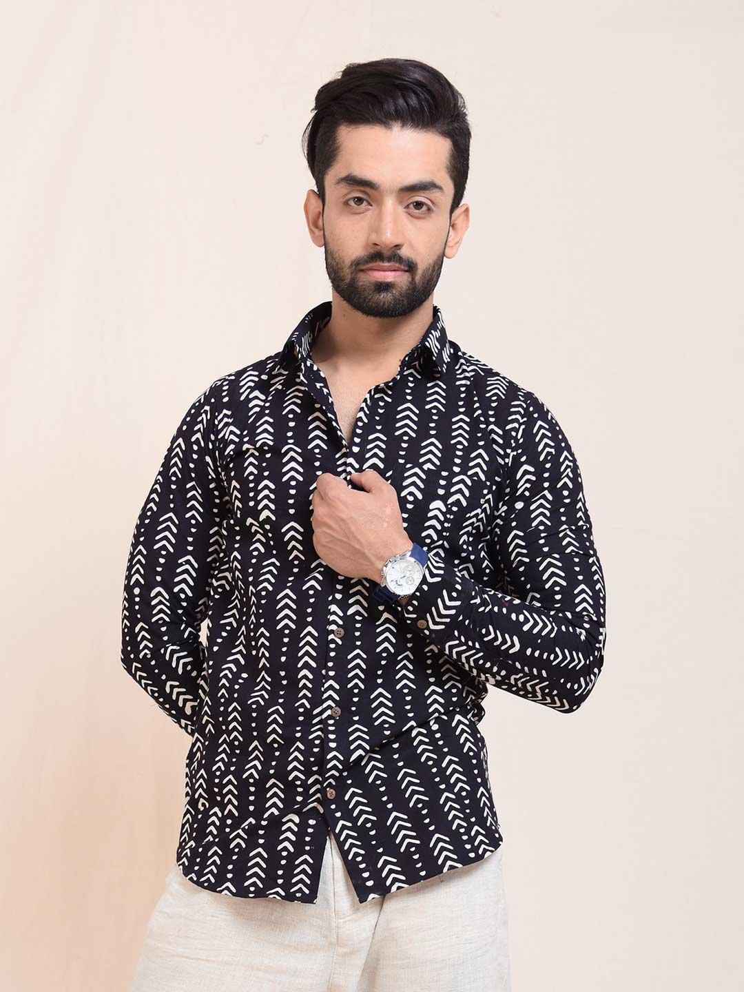 Geometric Tribe Art Block Print Slim Fit Shirt