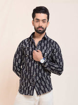 Geometric Tribe Art Block Print Slim Fit Shirt