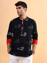Black Charkha Block Printed Kurta