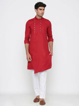 Red Pathani Designer Cotton Kurta With Pyjama