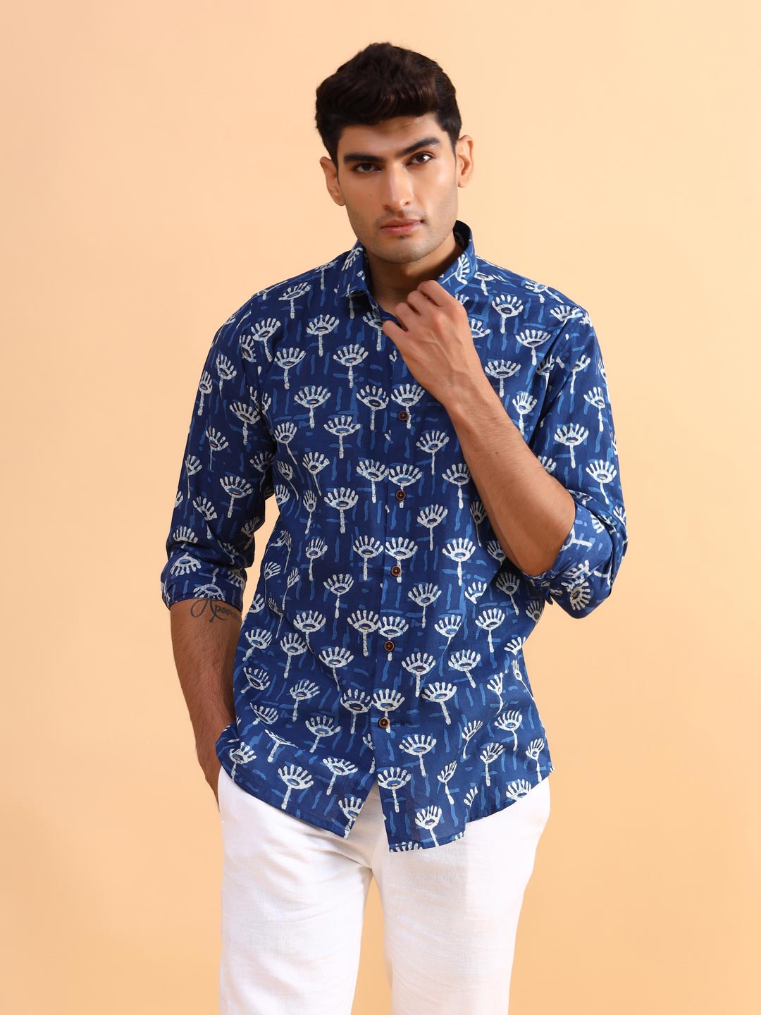 Blue Indigo Tribal Cotton Printed Shirt