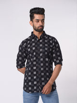 Geometric Block Print Cotton Slim Fit Shirt