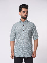 Green and White Chevron Printed Cotton Shirt