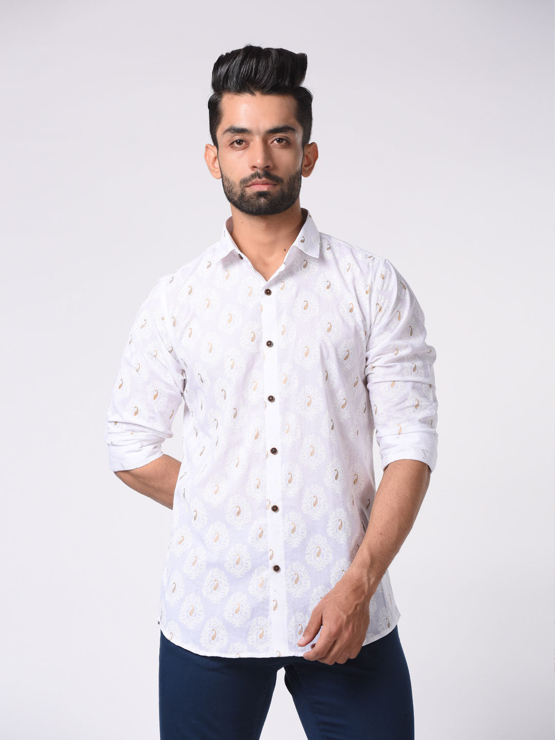 white printed shirt