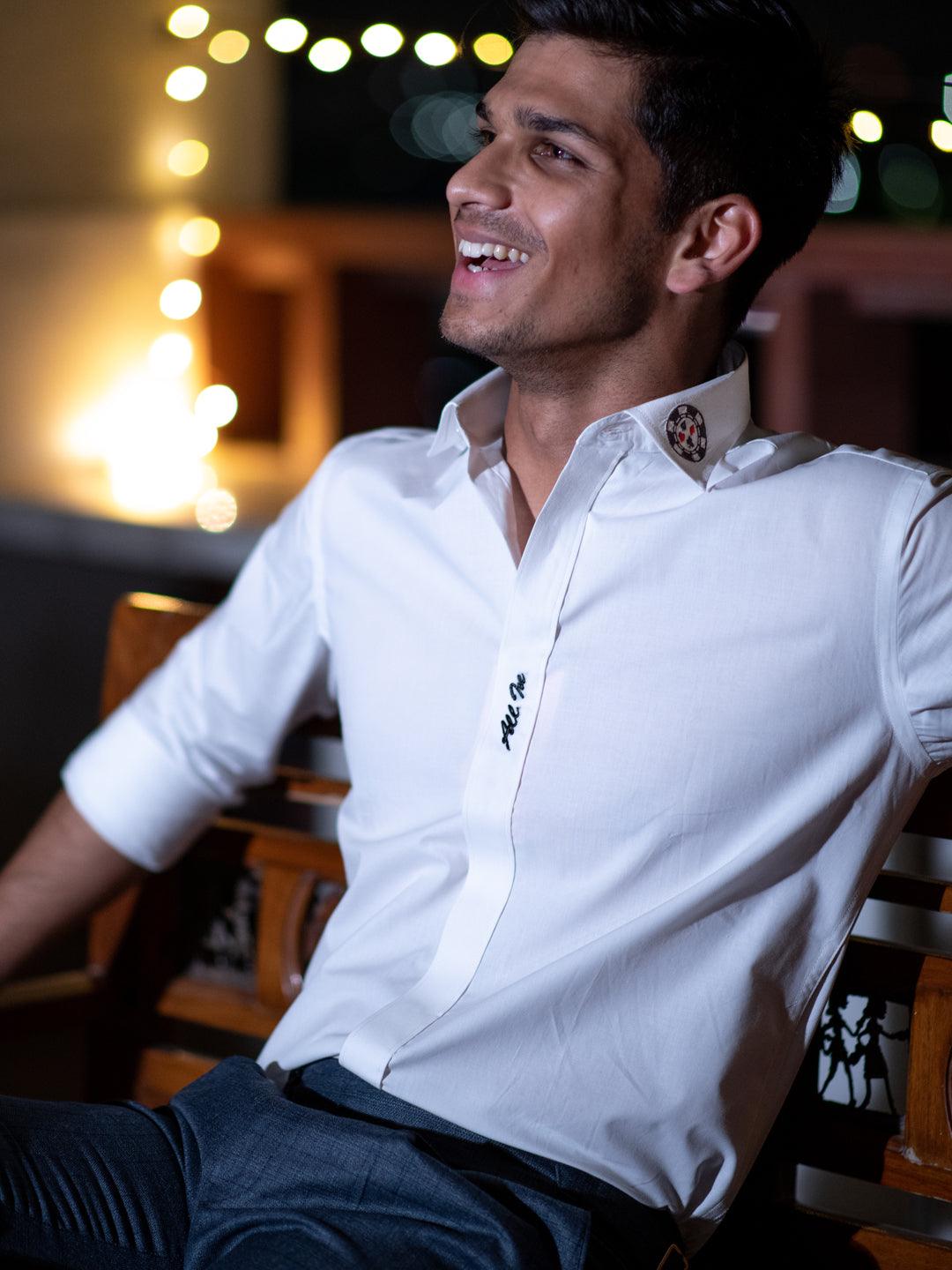 All In With Poker Chip Embroidered White Shirt - Tistabene