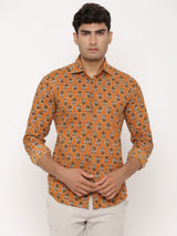 Orange Flower Printed Cotton Shirt