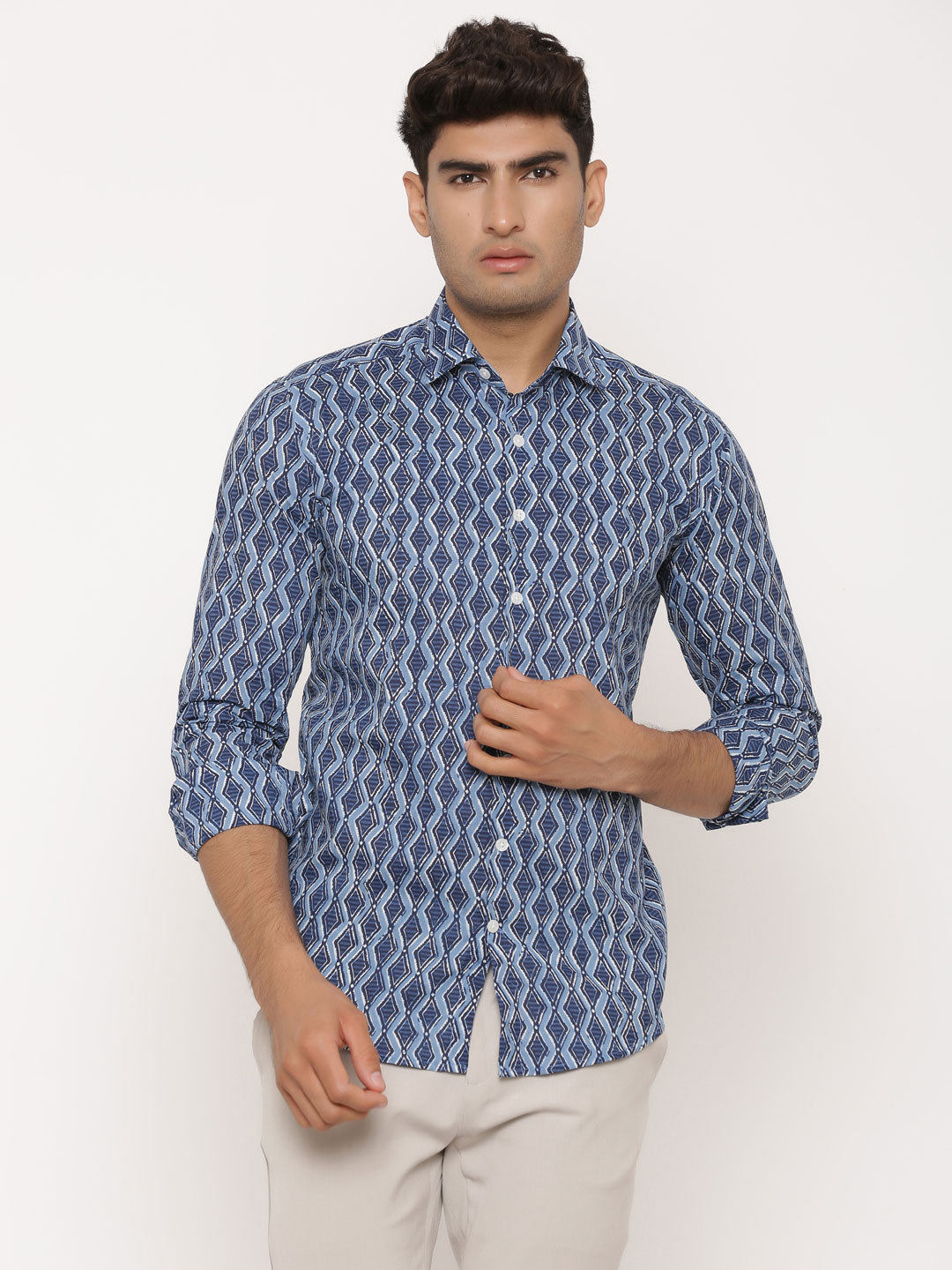 printed blue shirt