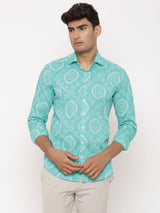 Sea Green Bandhej Printed Shirt