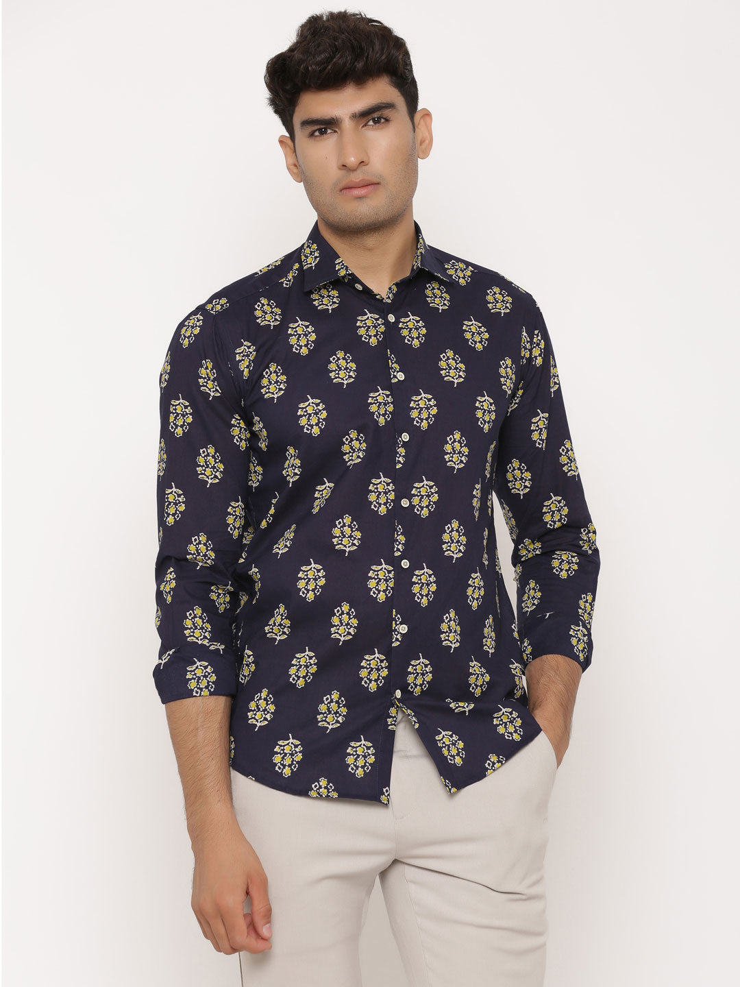 printed blue shirt