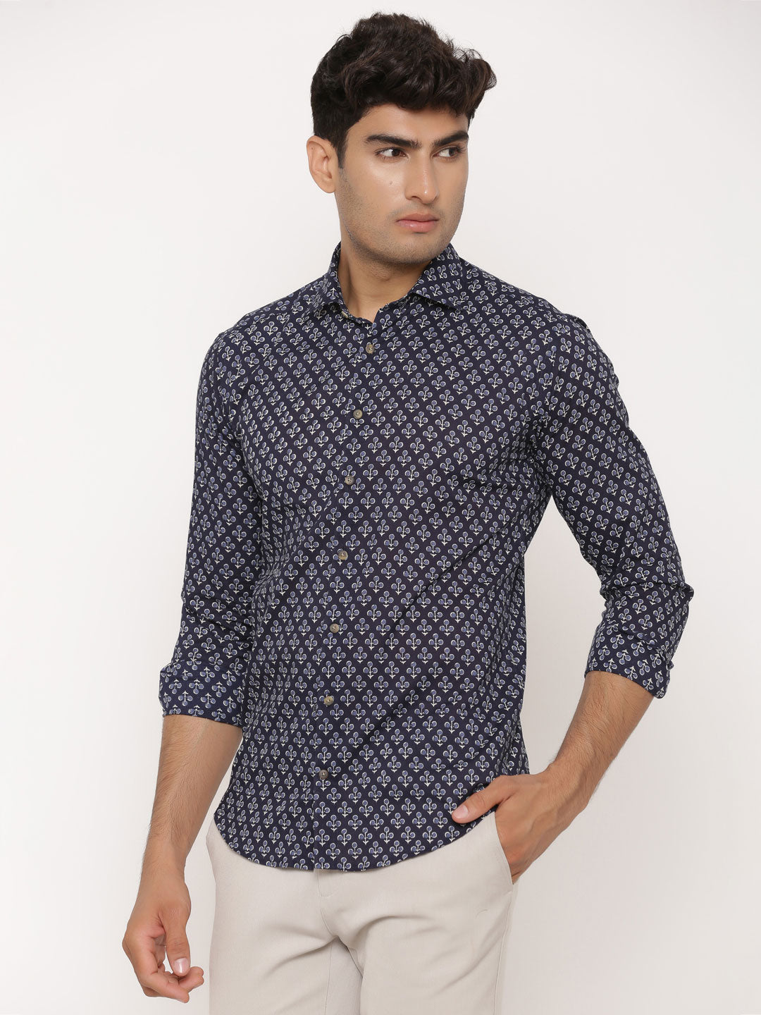 blue printed shirt