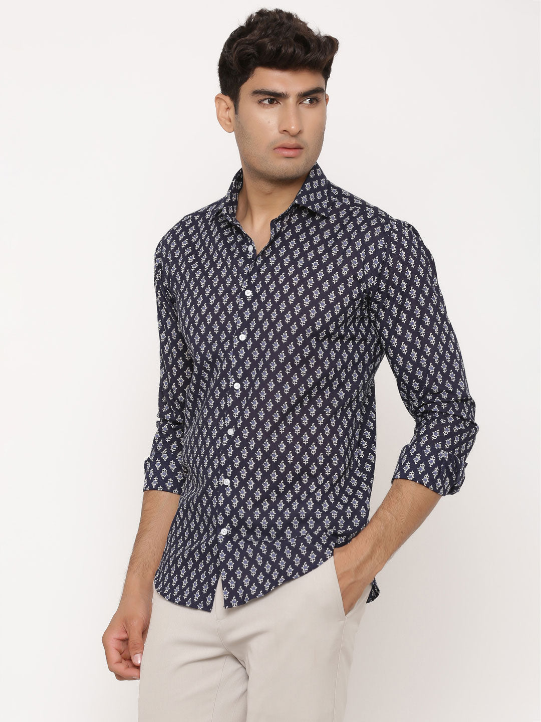 printed blue shirt