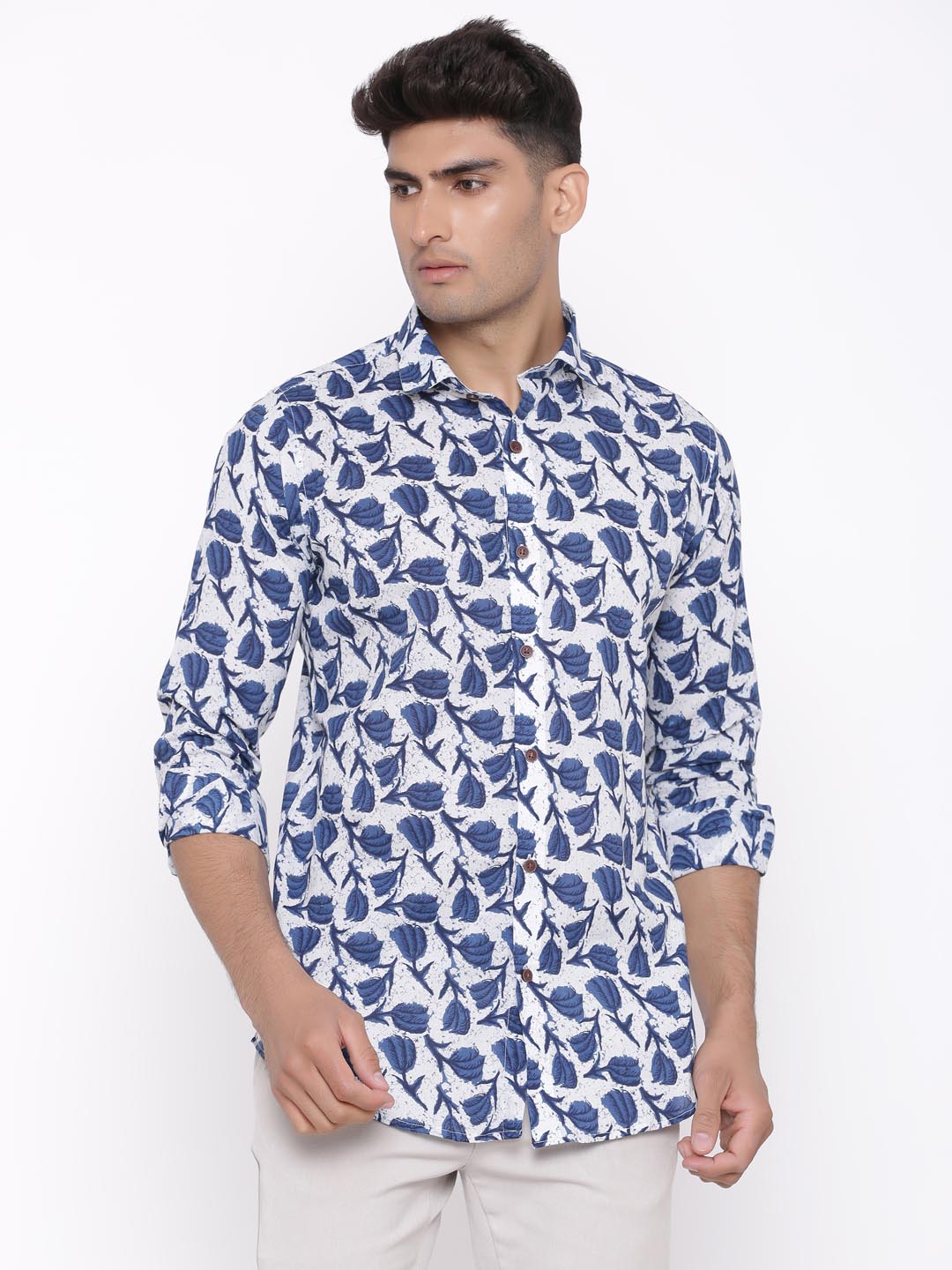 printed blue shirt