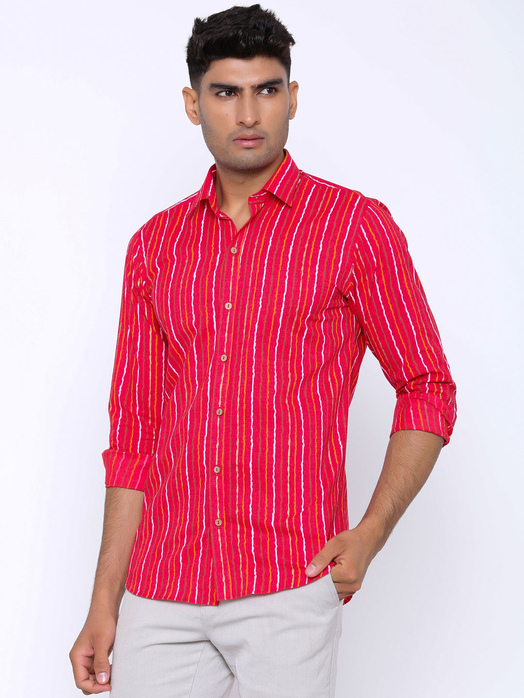 red cotton shirt