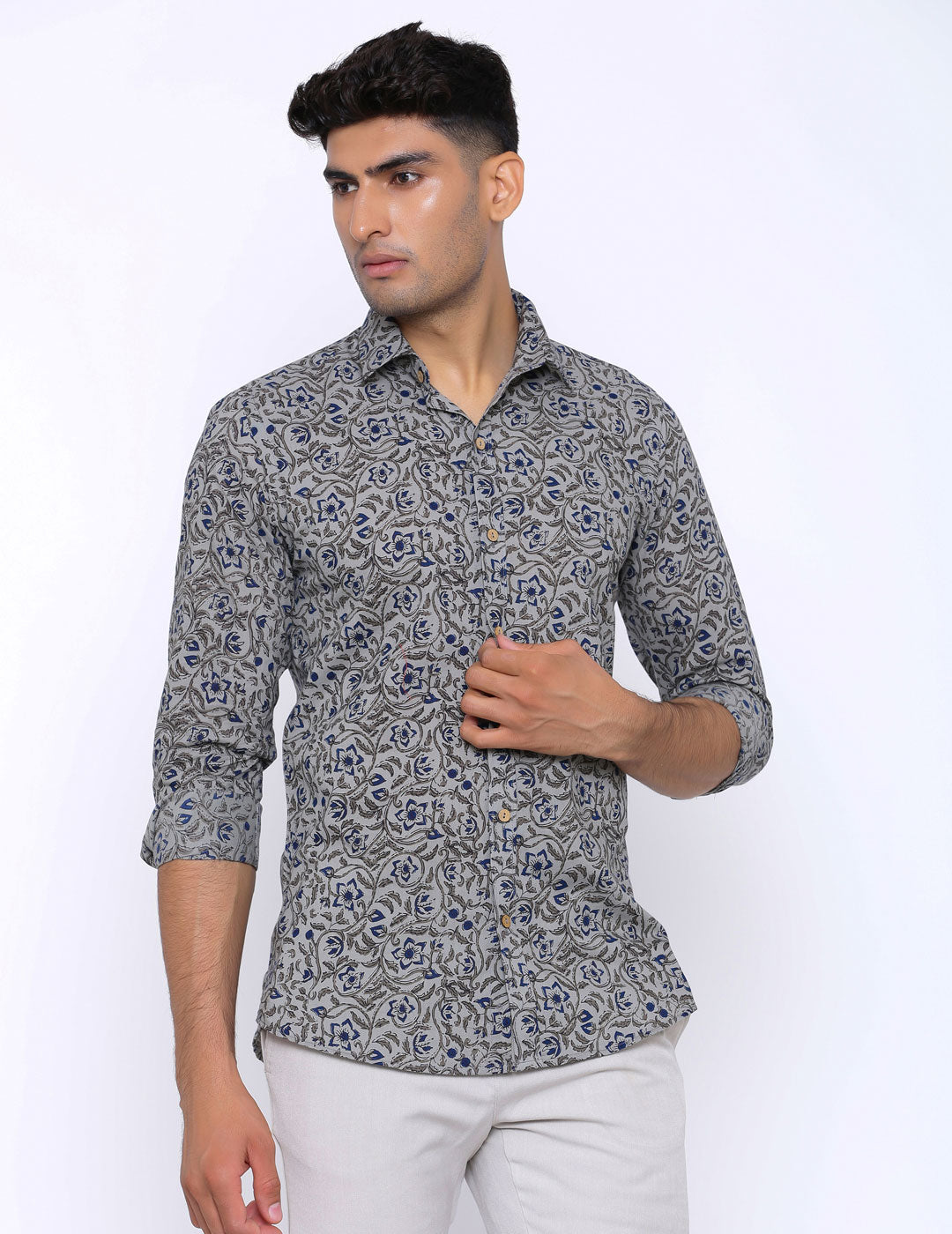 grey printed shirt