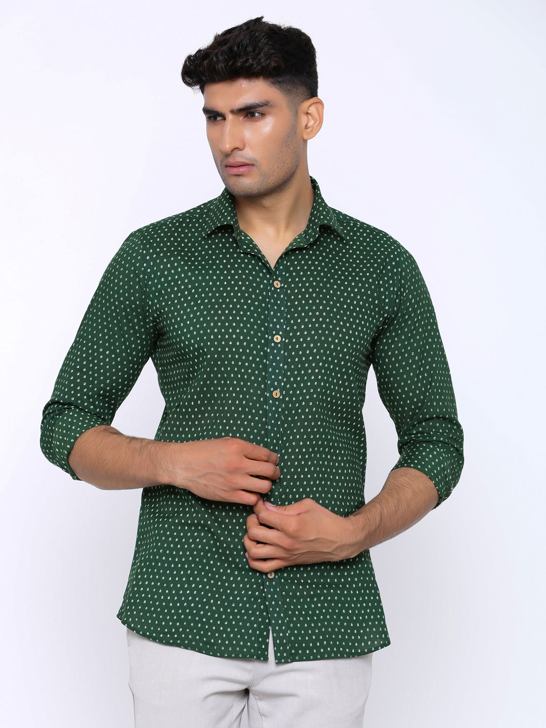 Green Polka Dotted Cotton Shirt