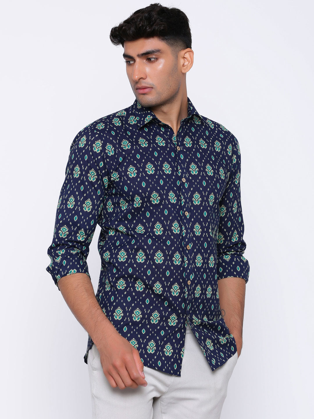 printed blue shirts