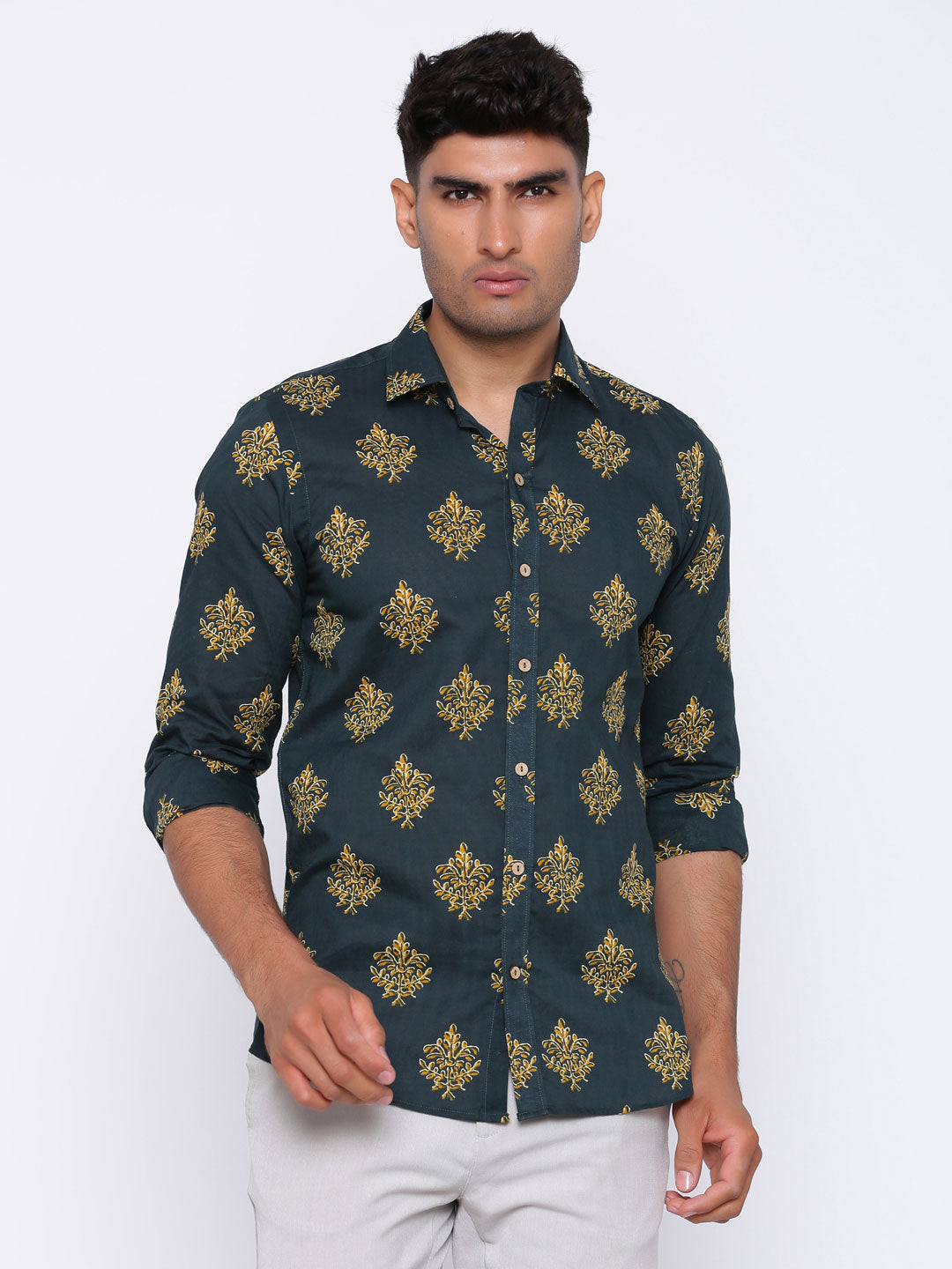 Ethnic Motif Printed Cotton Shirt