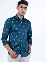 Dark Blue Giza Cotton Printed Men Shirt