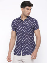 Blue Bandhej Half Sleeves Shirt