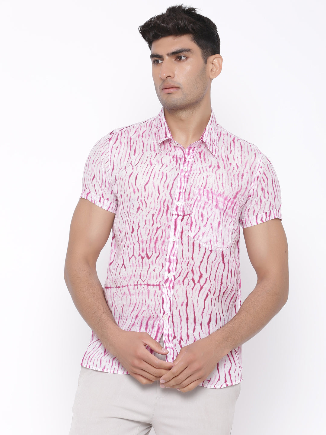 pink shibori half sleeves shirt