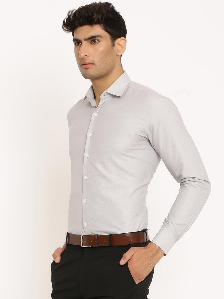 Light Grey Solid Cotton Shirt - Tistabene