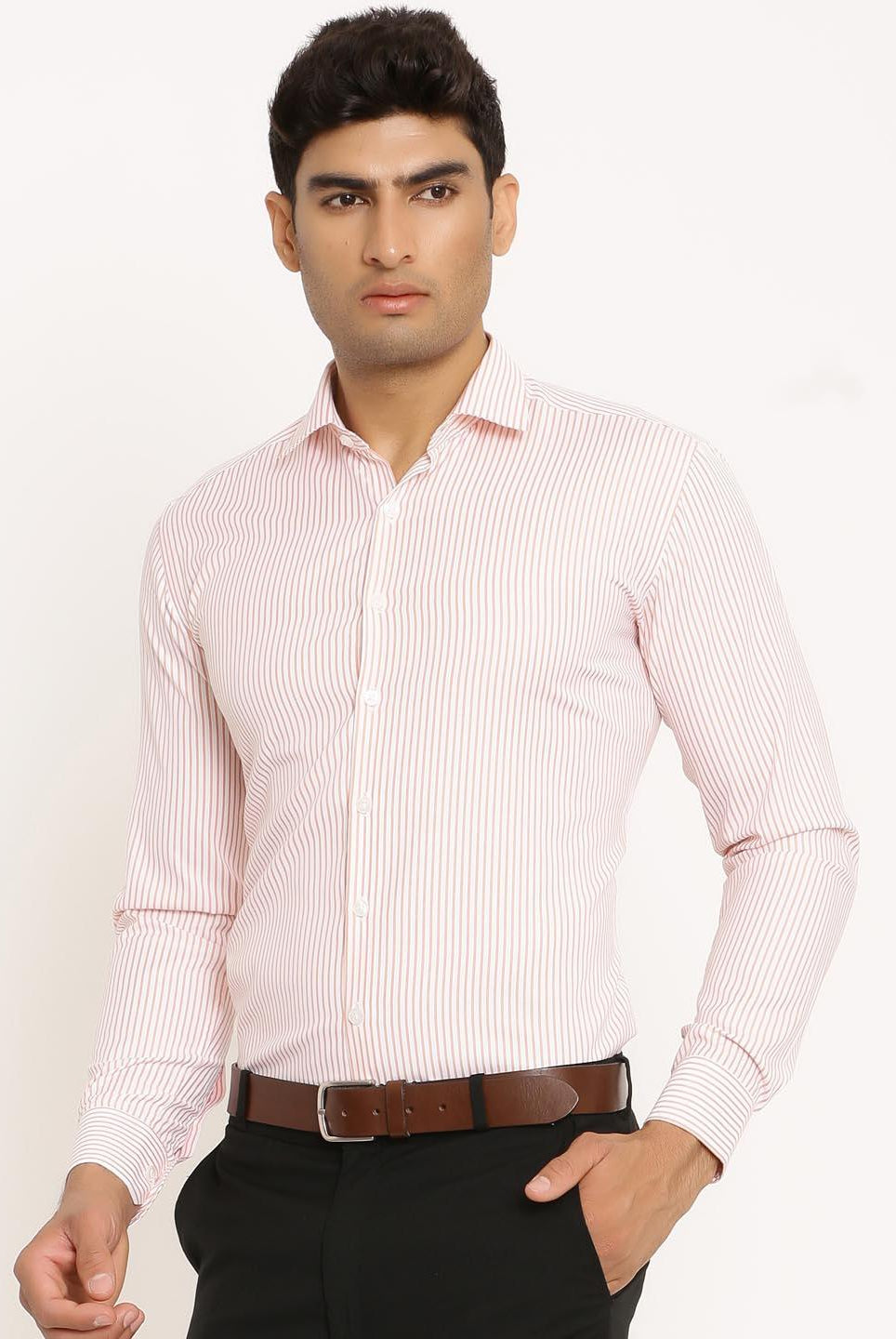 Peach and white wide stripes shirt - Tistabene