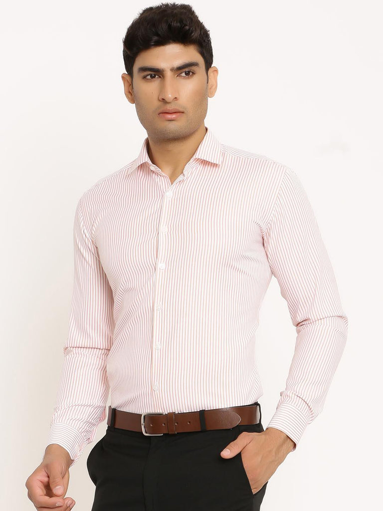 Peach and white wide stripes shirt - Tistabene