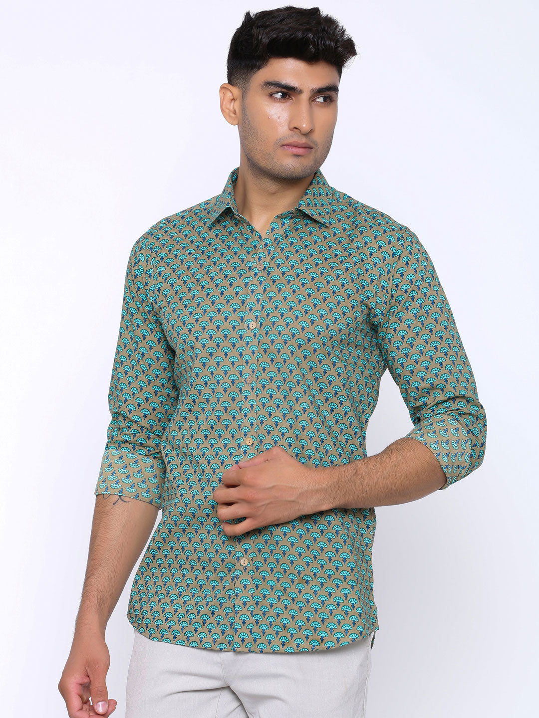 printed blue shirt