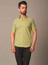 Green Takeshi Printed Cotton Half Shirt
