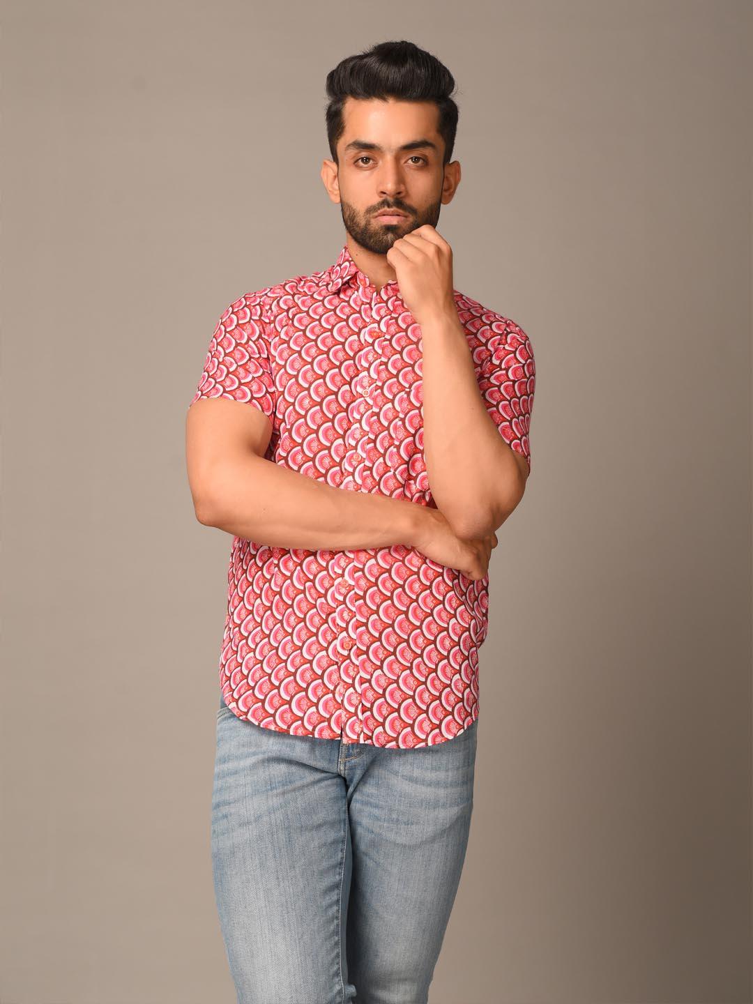 pink printed shirt