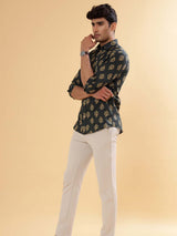 Green Bloomy Printed Cotton Shirt