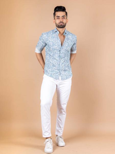 printed blue shirt
