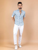 printed blue shirt